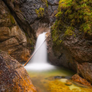 Fine-Art-Print Langzeitaufnahme Wasserfall in der Wimbachklamm bei Ramsau, Berchtesgadener Land, erhältlich als hochwertiger Kunstdruck.